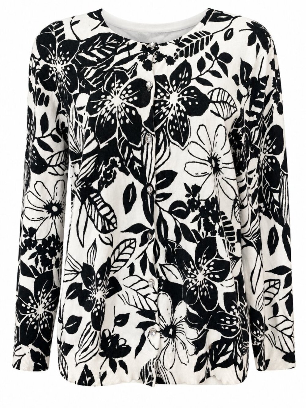 Unbranded Black White Floral Cardigan Sweater Women’s M Button Front